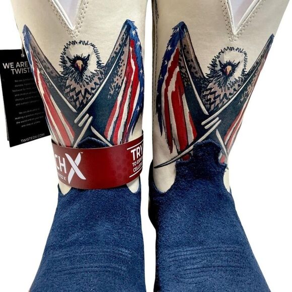 Twisted X Cowboy Boots Mens 9.5 Navy Flag Eagle Tech X Suede Square Toe Western main image 4